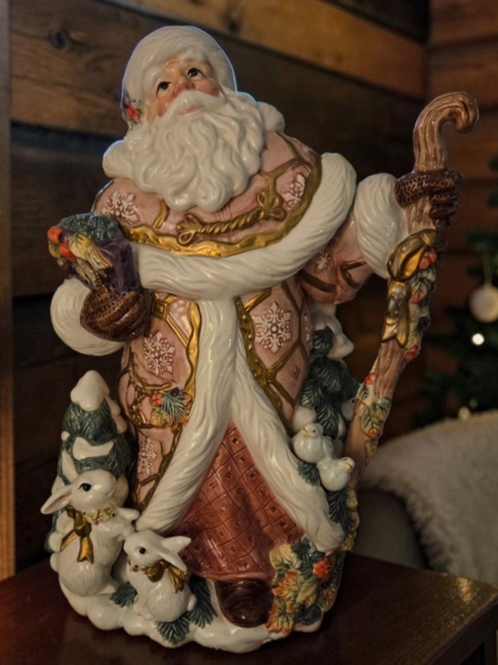 Fitz and Floyd Classics Snowy Woods Santa Centerpiece Vase 15" Tall